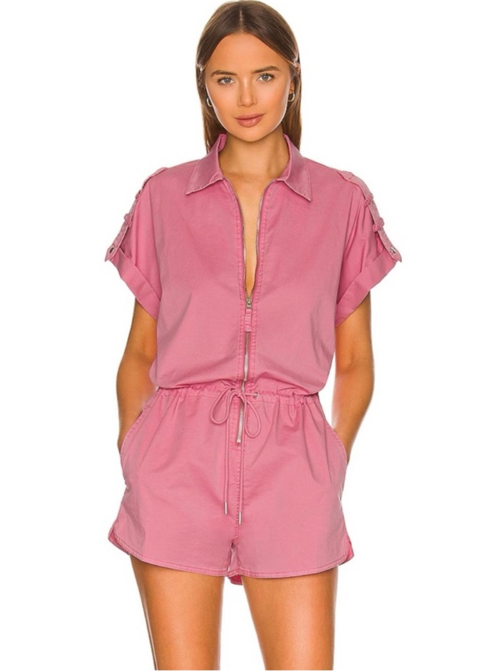PISTOLA Pink Zip-Front Short Romper! Pockets! Adorable!! NWT! L